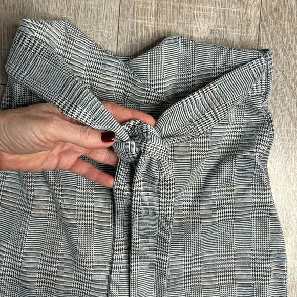 TOP 10 Black Brown White Plaid Print Tie Waist Wide Leg Pants Women’s Size Small - Picture 5 of 8